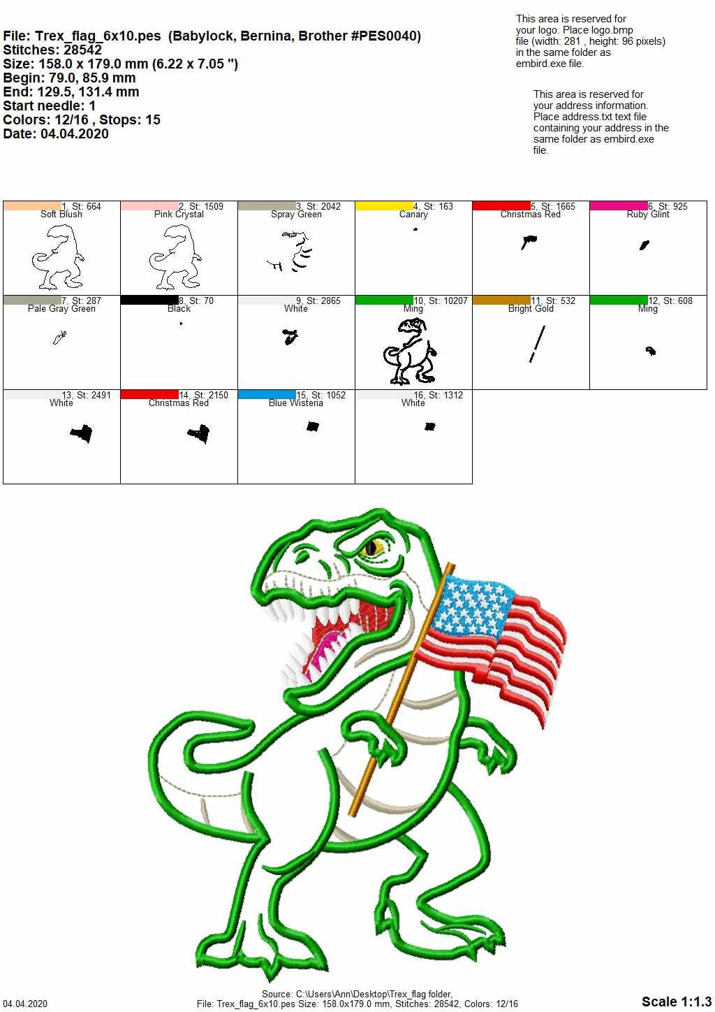 Patriotic T-rex with Flag Applique