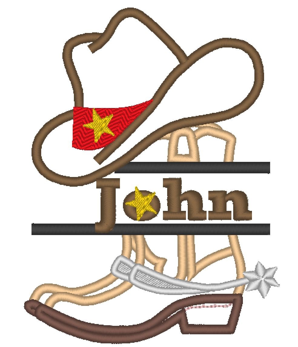 Cowboy Boots and Hat Split Applique