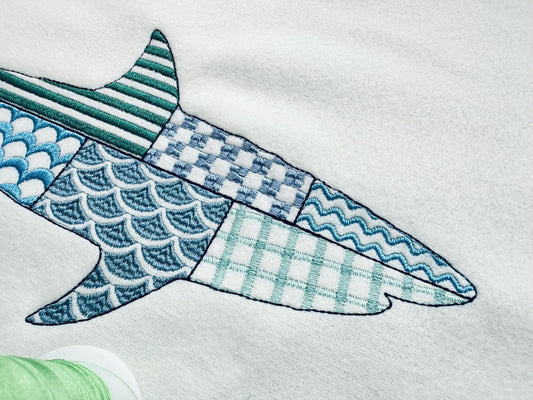 Patchwork Shark patterned sea life ocean animal big – Sizes 4" 5" 6" 8" 9" 10" Digital Embroidery File | Artapli