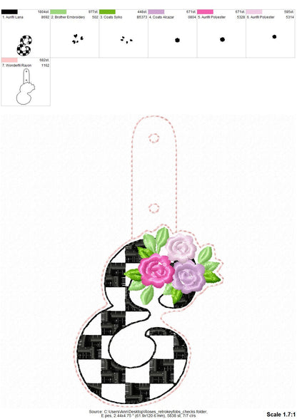 Floral Rose Patterned Monogram Keychain