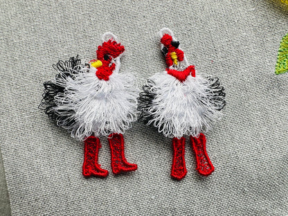 Fringed Chicken Earrings Charm
