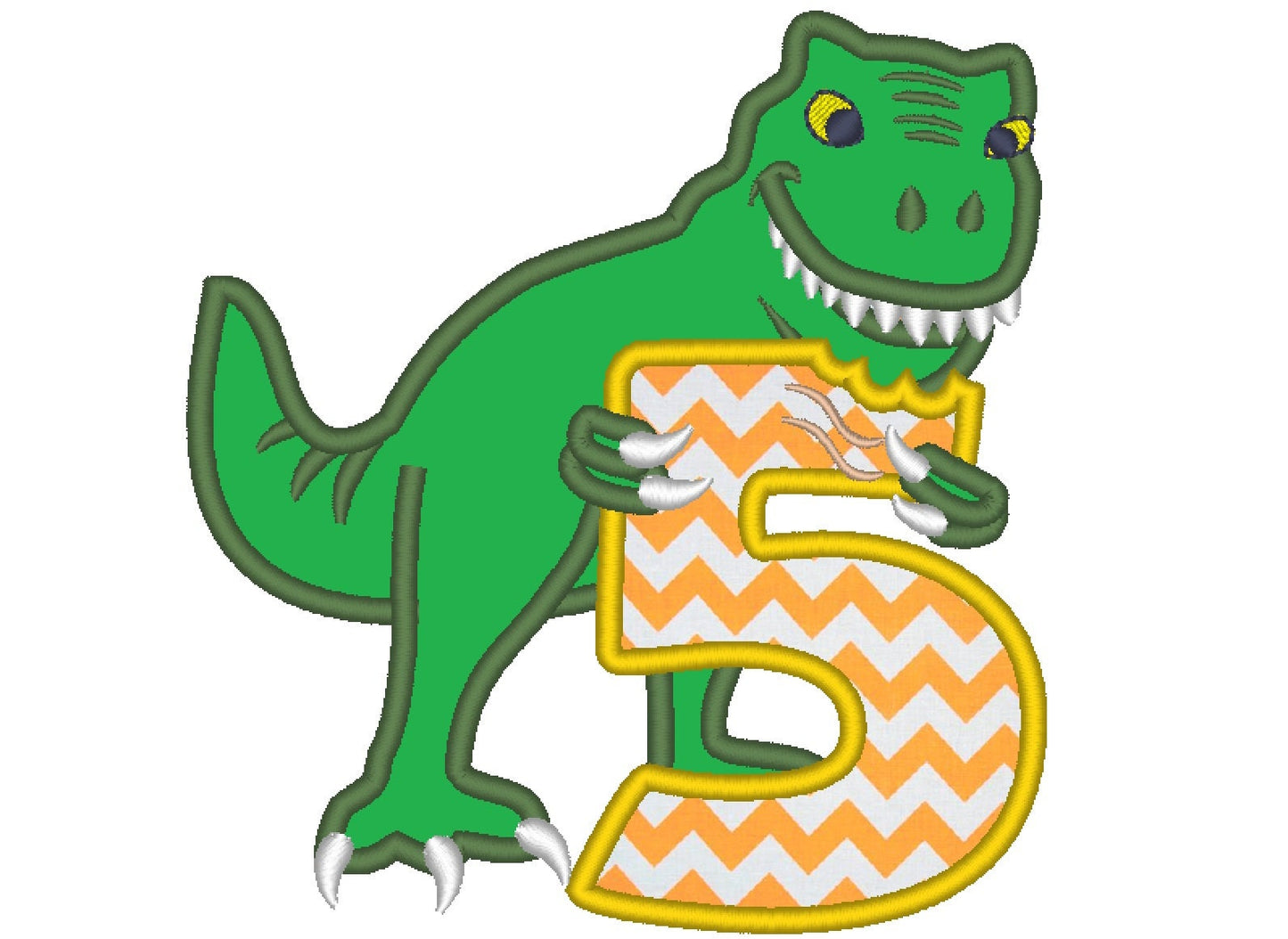 T-rex dinosaur Birthday number FIVE 5 machine embroidery Birthday