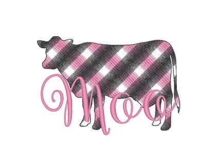 Gingham Plaid Patterned Cow Outline