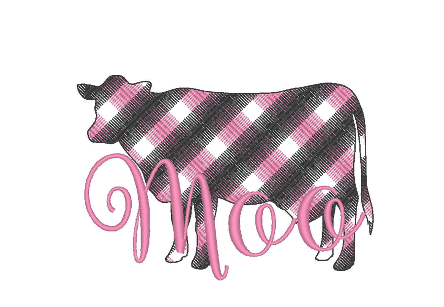 Gingham Plaid Patterned Cow Outline