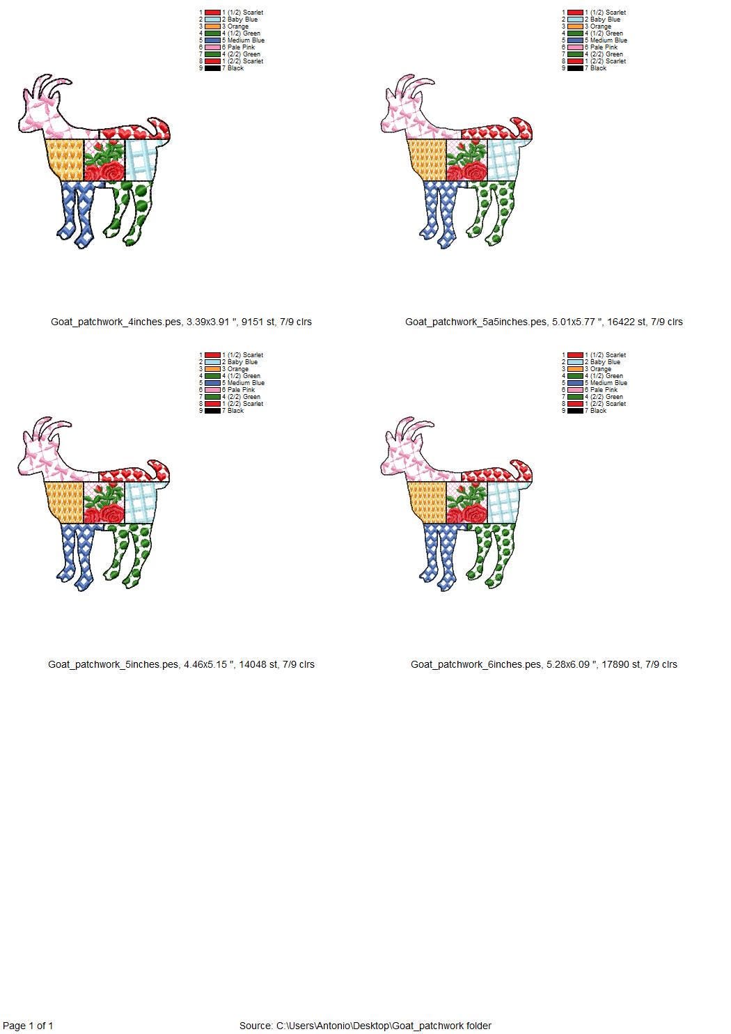 Patchwork Goat Farm animal patterned Goat silhouette outline machine