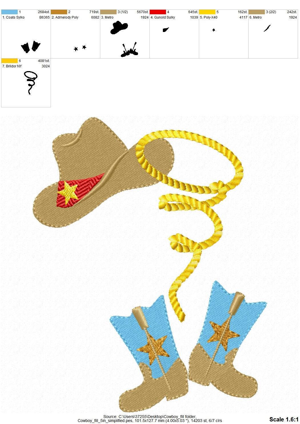 Fill Stitch Cowboy Hat and Boots