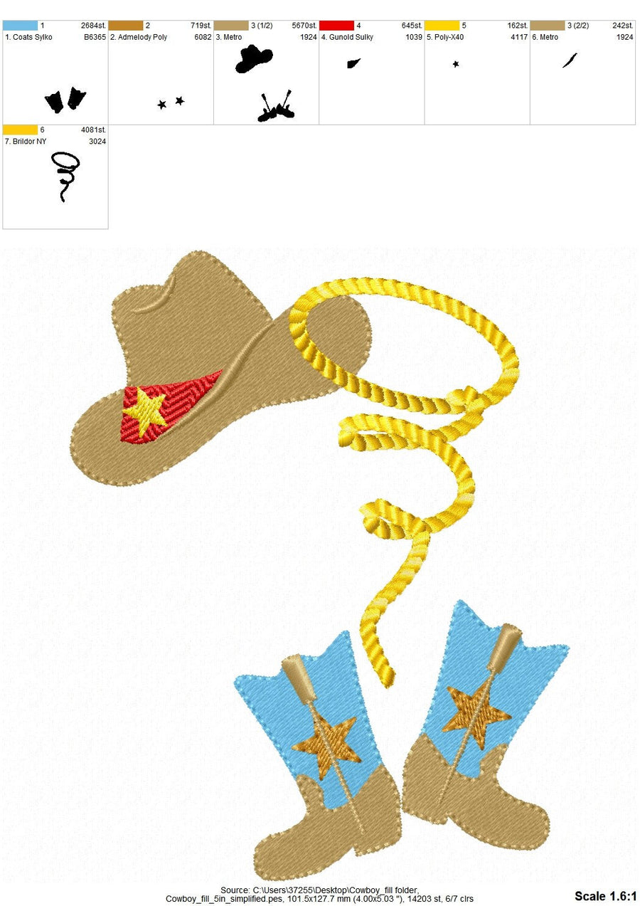 Fill Stitch Cowboy Hat and Boots