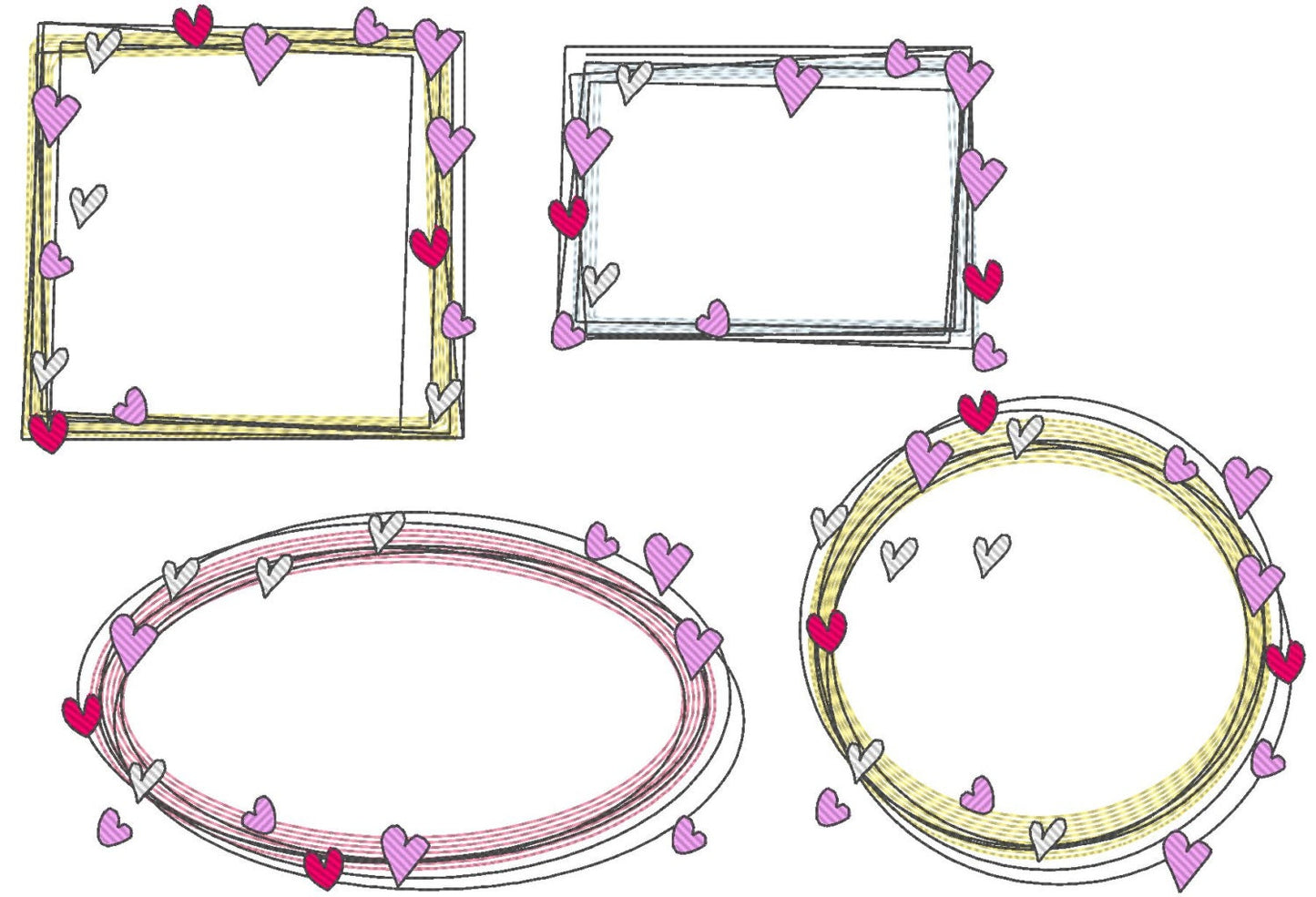 Star and Heart Raggedy Edge Monogram Frame Set Applique