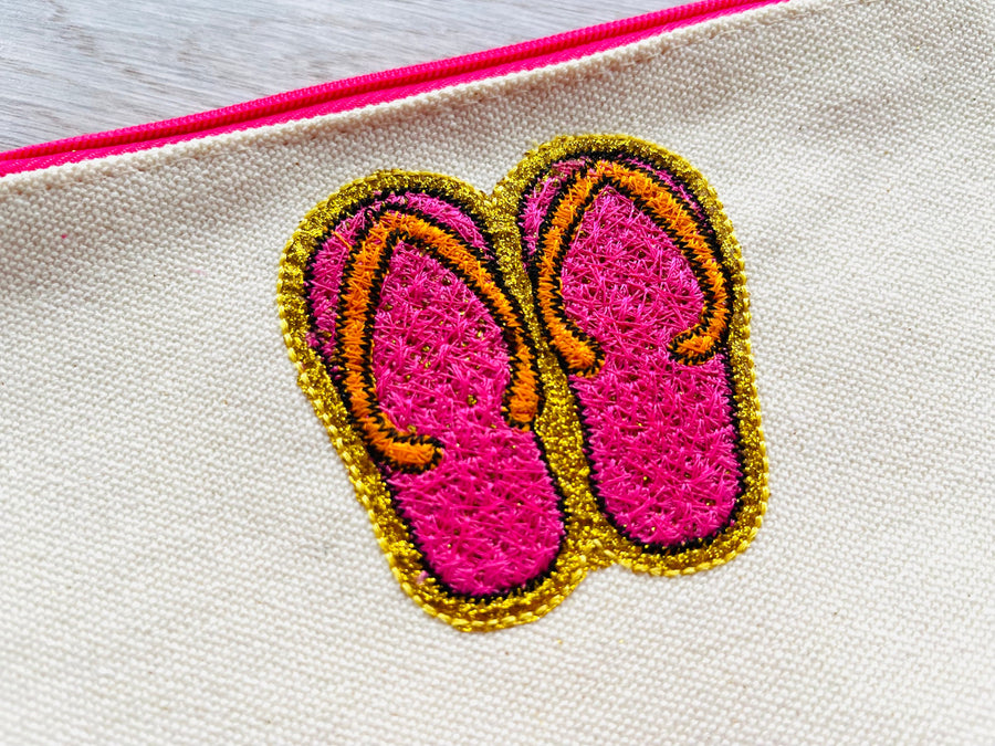 Summer flipflops flip flops Faux patch chenille stitches and Glitter