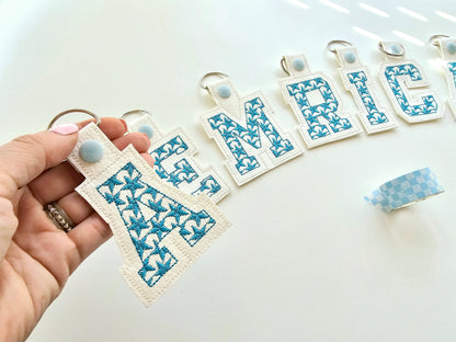 Stars Patriotic 4th July American flag alphabet letters A-Z Key Fob