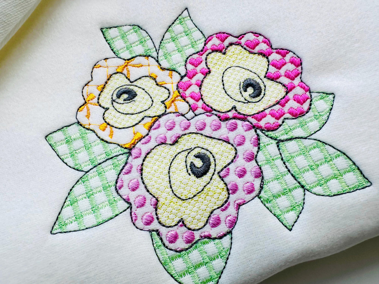 Patchwork Rose flower floral bouquet summer garden patterned outline