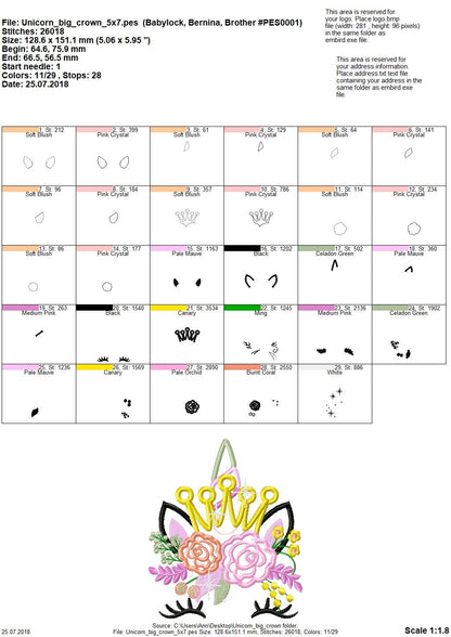 Unicorn Princess with Flowers and Crown