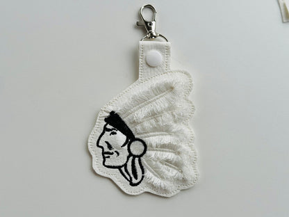 Fringed Feather Indian Man Keychain