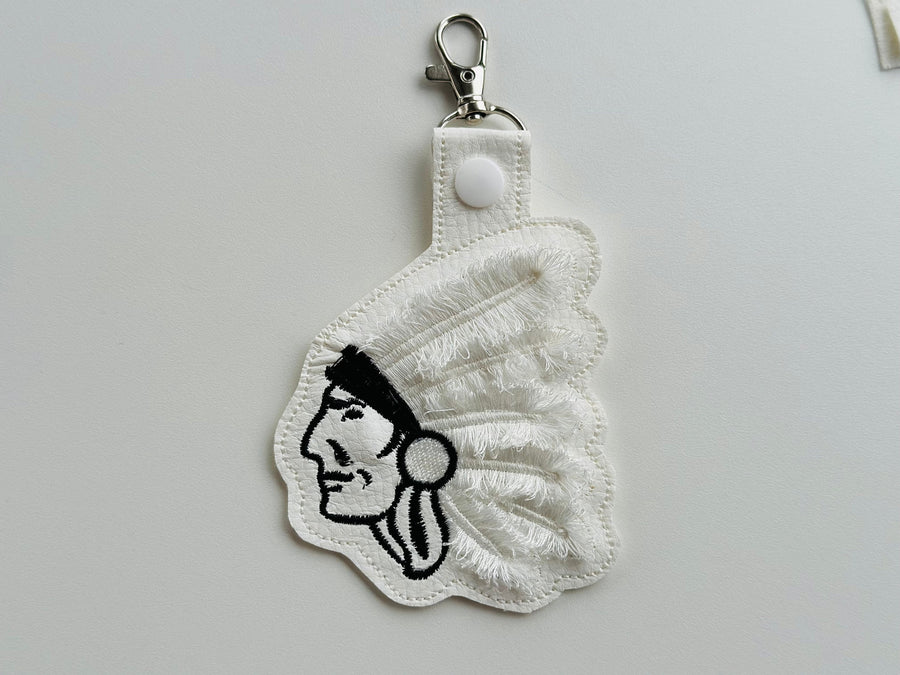 Fringed Feather Indian Man Keychain