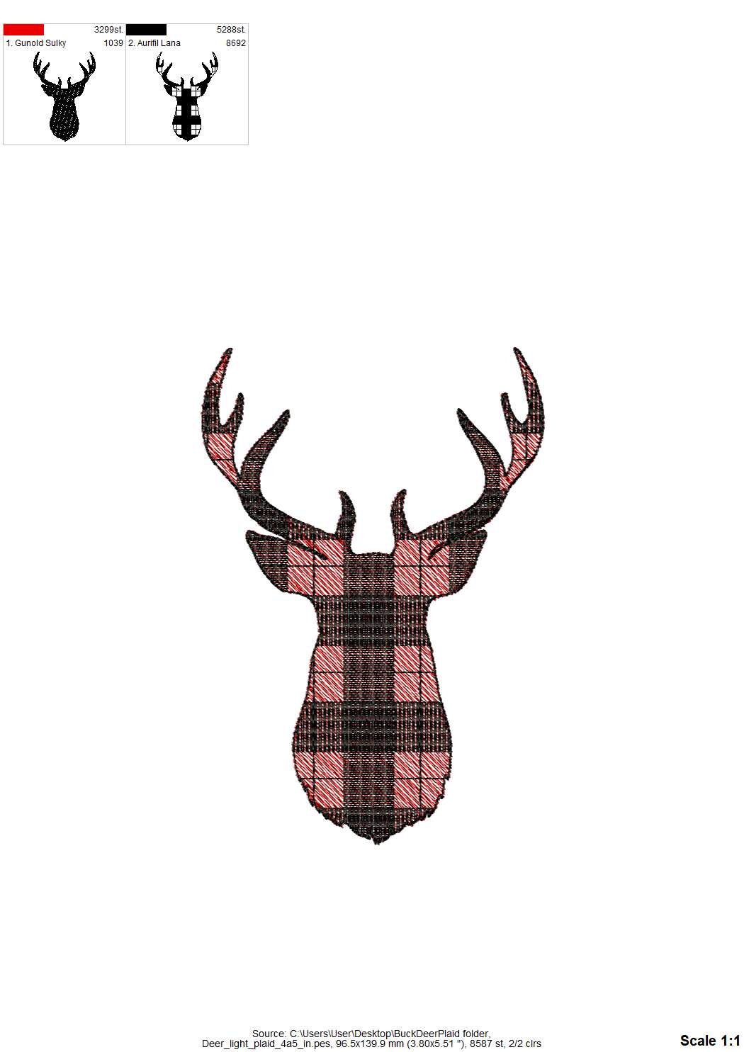Gingham Plaid Patterned Buck Deer Head