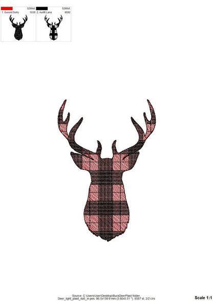 Gingham Plaid Patterned Buck Deer Head