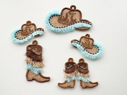 Cowboy Cowgirl Fringed Boots And Hat