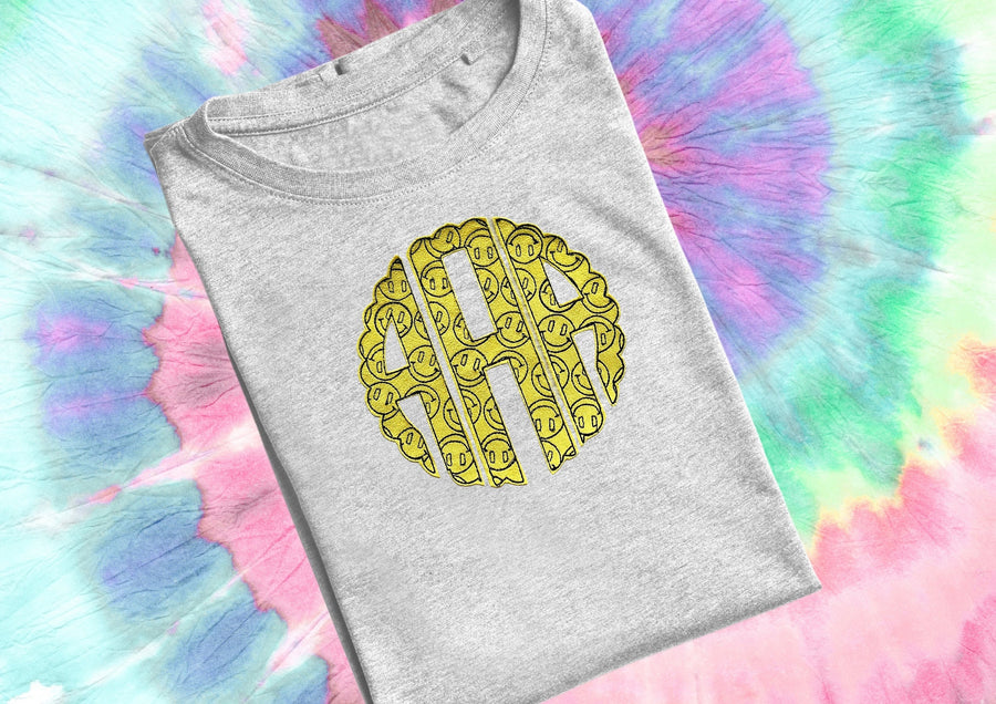 Happy Face Patterned Circle Monogram