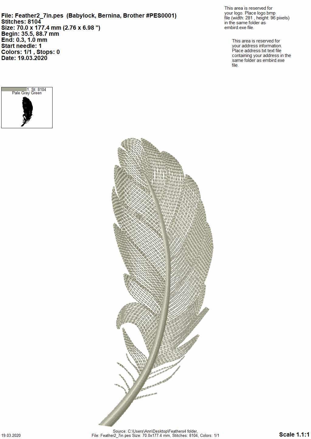 Light Stitch Feather Set of 4 – Light machine embroidery pattern by Artapli