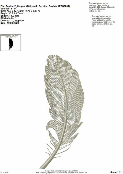 Light Stitch Feather Set of 4 – Light machine embroidery pattern by Artapli