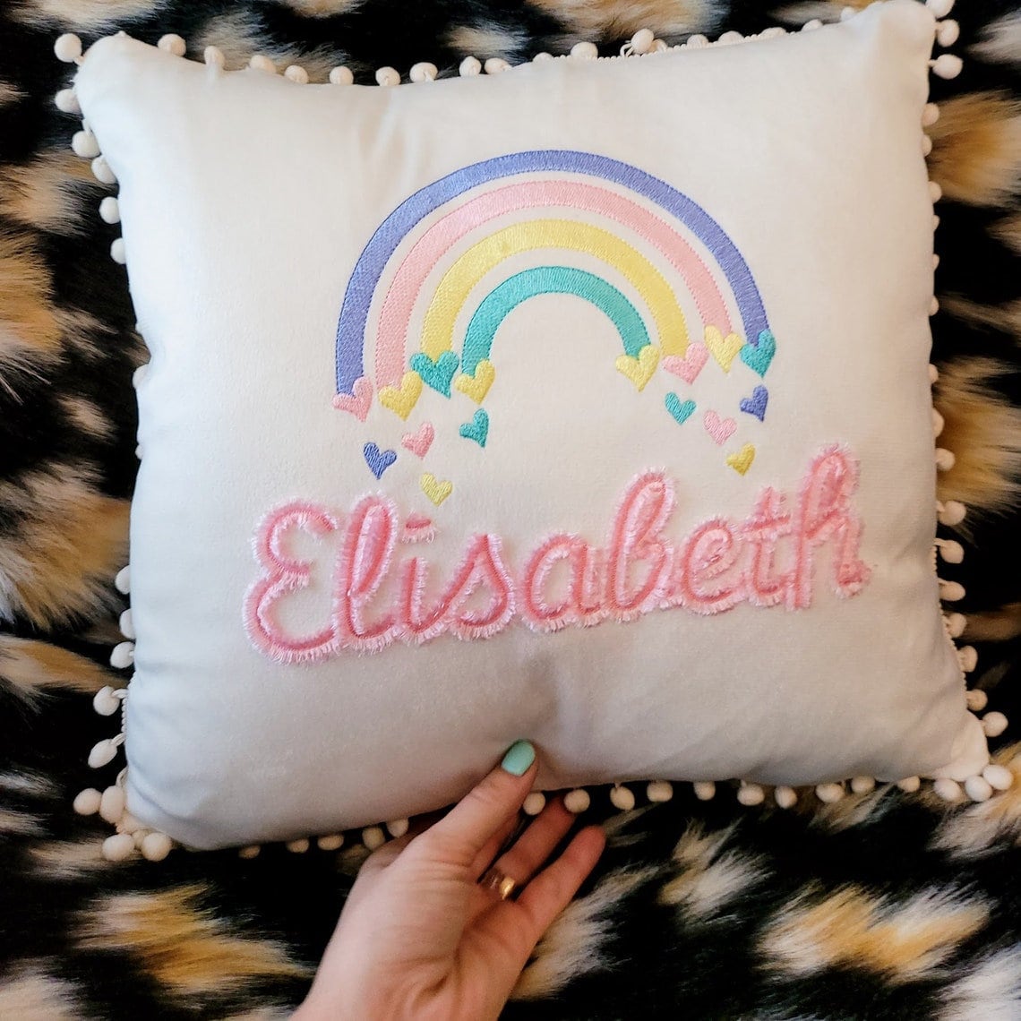 Mini Fill Stitch Rainbow Falling Hearts