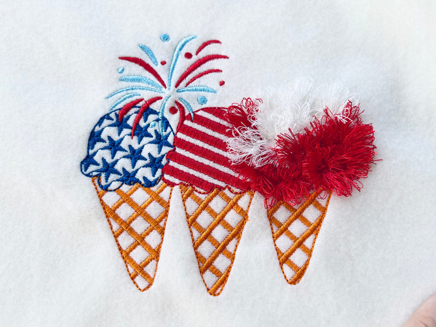Patriotic Fringed Fluffy Ice Cream Cone Trio
