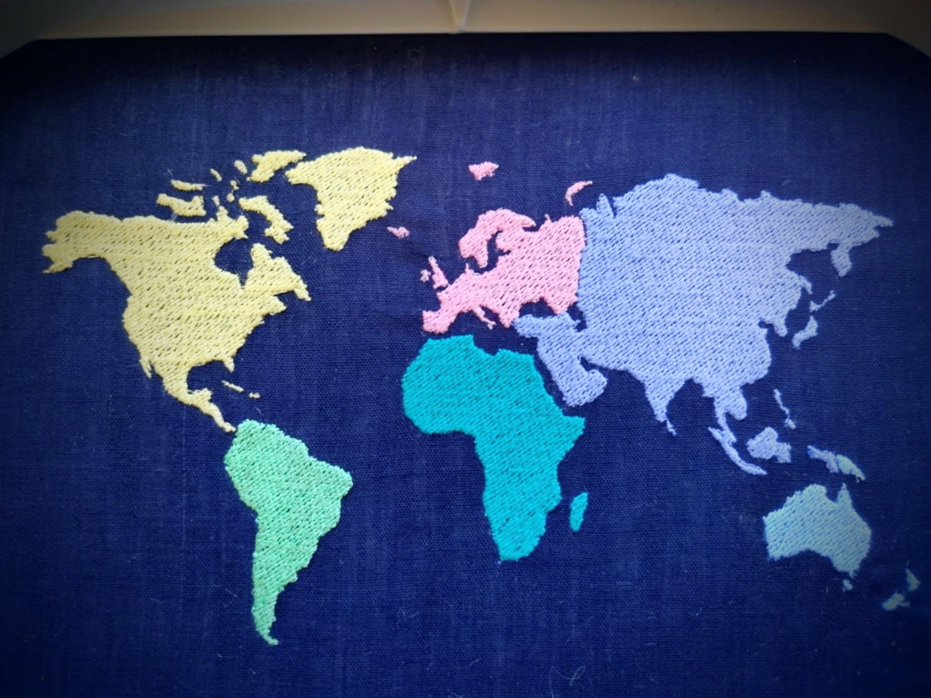 Assorted Maps Colored Wanderlust World Map with separeate machine embroidery fill ...