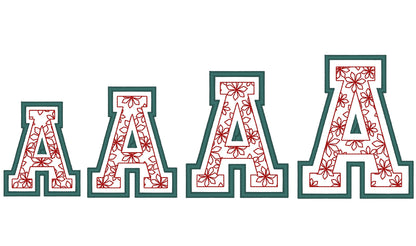 Floral Fill Satin Stitch Outline Varsity Font