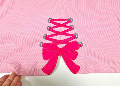 Girly Lace Up Bow Applique