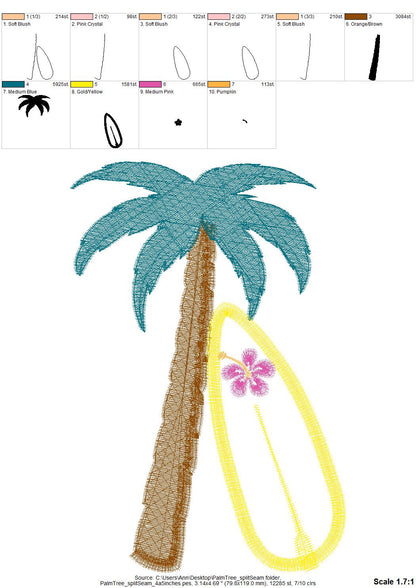 Summer Beach Palm and Surfing Board split seam cutout side bow Applique