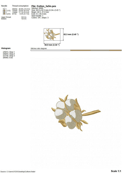 Cotton Flower And Cotton Branch Set of 4