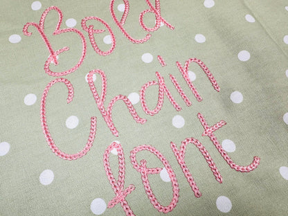 Narrow Bold Authentic Hand Chain stitch FONT machine embroidery designs