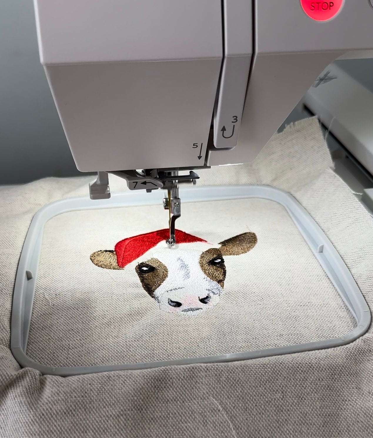 Fringed Christmas Cow with Santa Hat