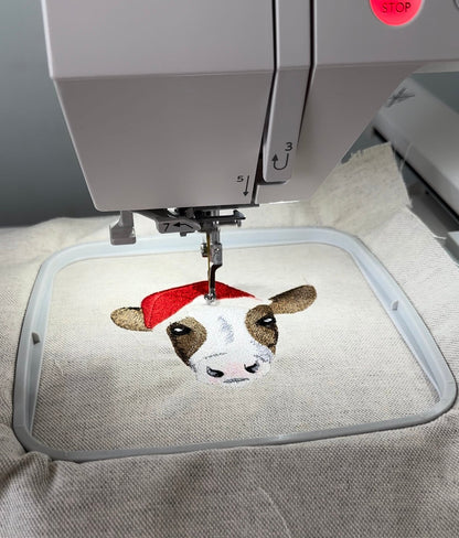 Fringed Christmas Cow with Santa Hat