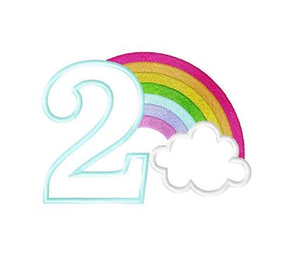 Rainbow In Cloud Birthday Number Two Applique
