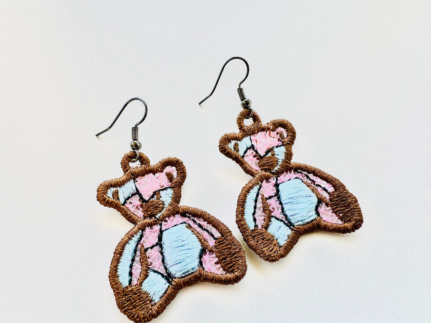 Patchwork Teddy Bear Earrings or Charm