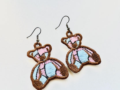 Patchwork Teddy Bear Earrings or Charm