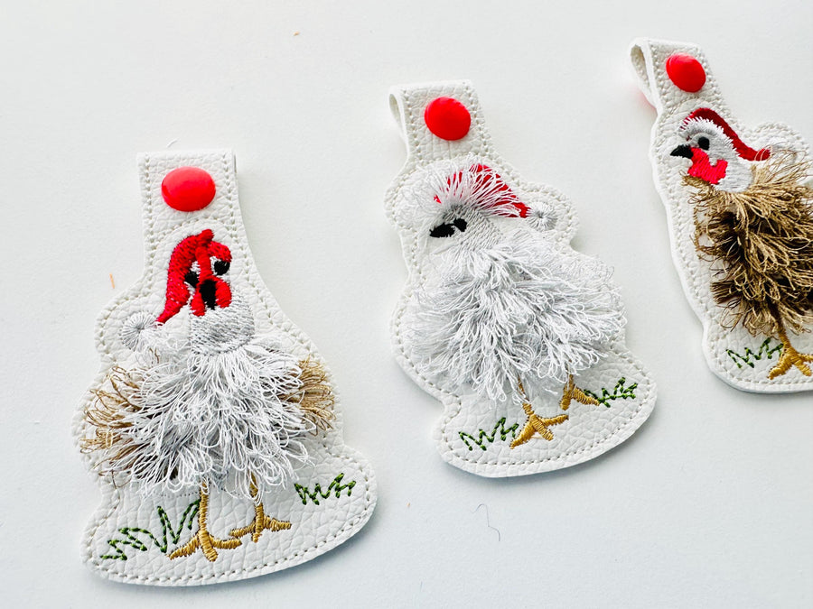 Fringed Christmas Chicken Keychain Set of 3