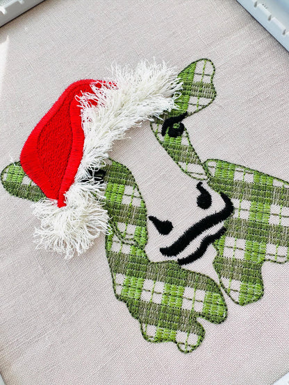 Gingham Patterned Cow Fringed Santa Hat