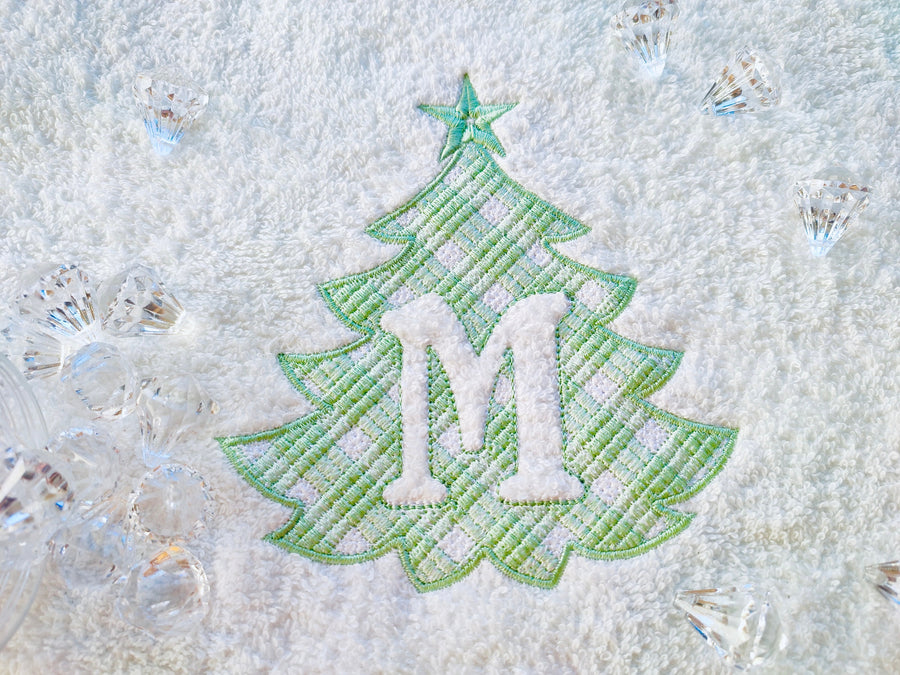 Gingham Plaid Christmas Tree Monogram Frame