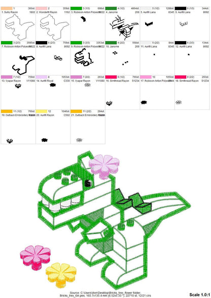 Bricks Block Floral T-Rex Dinosaur
