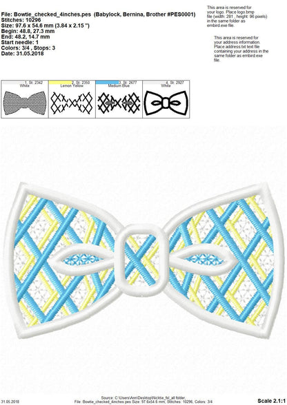 Checked Lace little boy Bow Tie FSL Freestanding machine embroidery