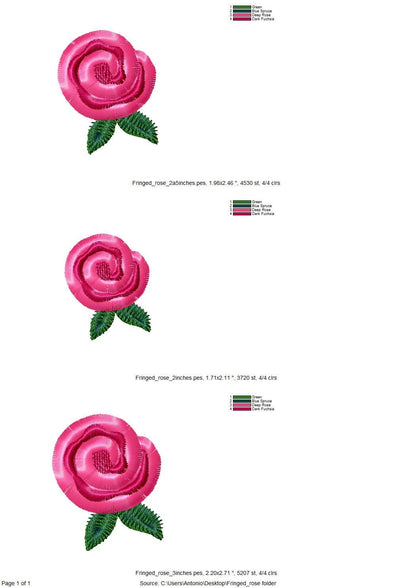 Small mini fringed fluffy Rose Peony Monogram accent machine embroidery