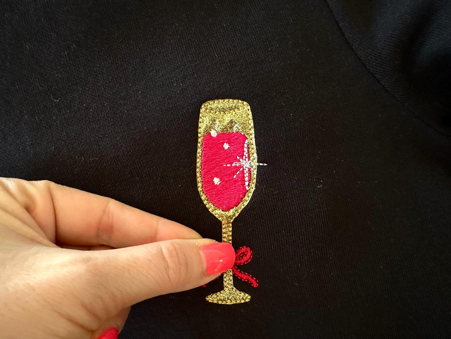 Sparkling Wine Cocktail Drink in glass HTV Glitter vinyl Applique