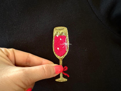 Sparkling Wine Cocktail Drink in glass HTV Glitter vinyl Applique