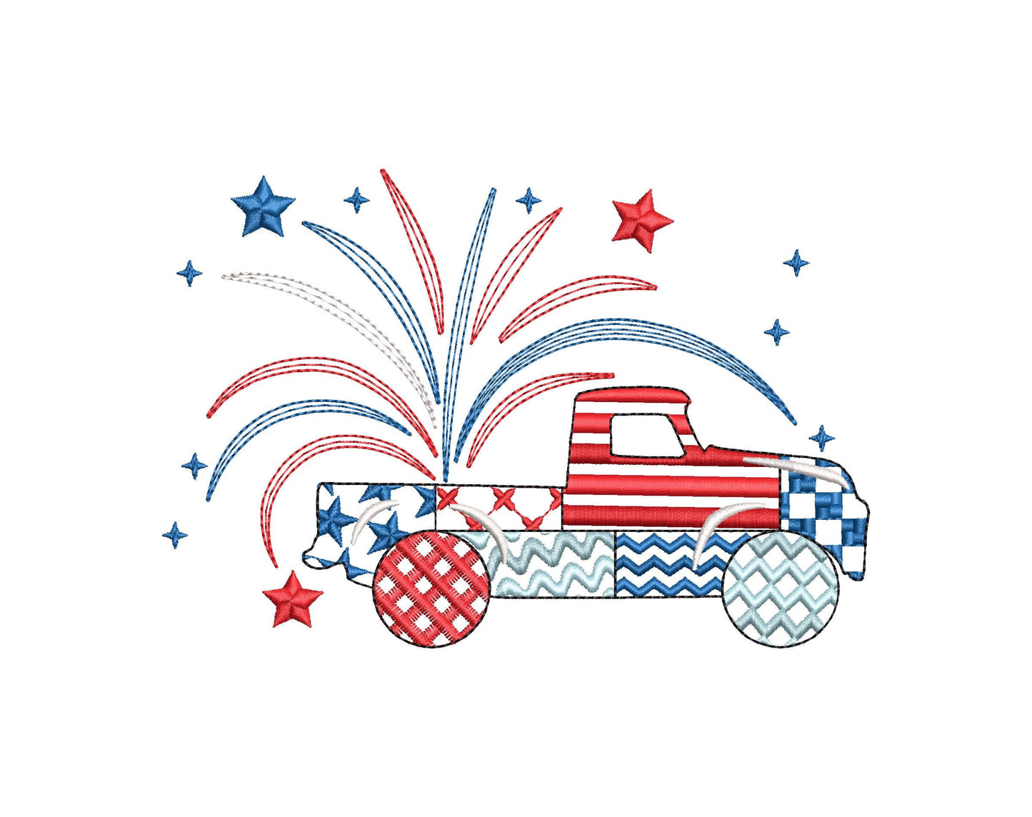 Patriotic Fireworks Patchwork Red Truck