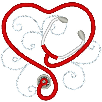 Stethoscope embroidery, doctor and Nurse Stethoscope heart, heartbeat