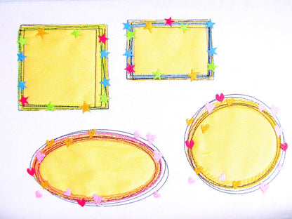 Star and Heart Raggedy Edge Monogram Frame Set Applique