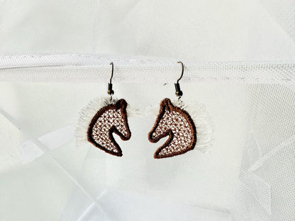 Horse Head Fringed Hair Cowgirl Earrings