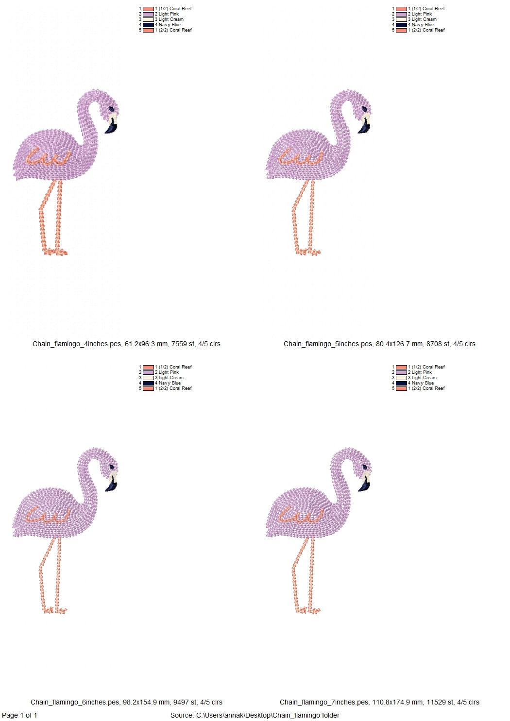 Chain stitch Flamingo embroidery chain flamingos machine embroidery